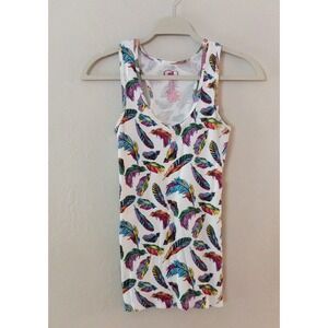 OP Feather Print Tank Top Racerback Sleeveless Casual Top‎ L/G
